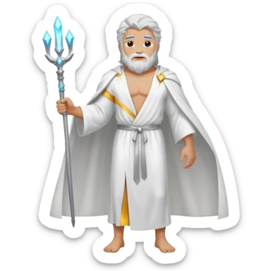 fullbody silverhair shirtless god ZEUS, white robe over shoulder, standing still sticker