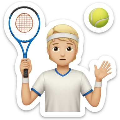 Chico  rubio bajo el sol jugando tenis sticker