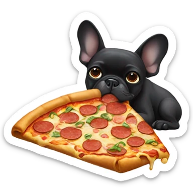 Black French bulldog eating pizza sticker