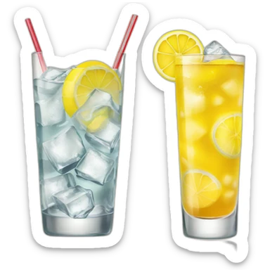cocktail and a piece of lemon in highball glass with ice  sticker