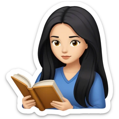 reading a book long black hair women sticker
