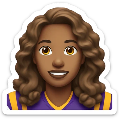 Medium skin woman with very long wavy brown hair wearing lsu jersey sticker