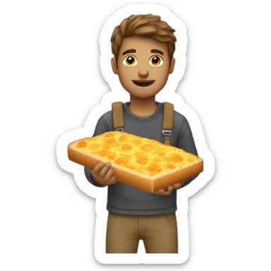 Guy with bread and cheese balls and gutter sticker