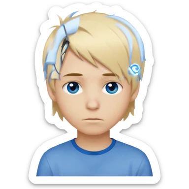 boy with blonde hair emo, and beige shirt, and blue eyes sticker