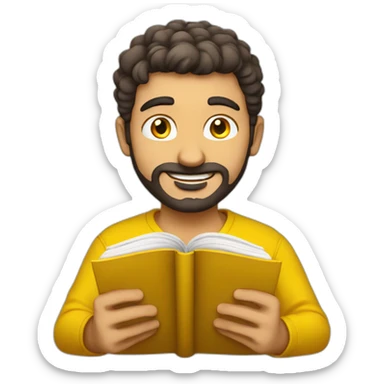 Armenian men with the yellow clothes reading book and looking at camera and smiling  sticker