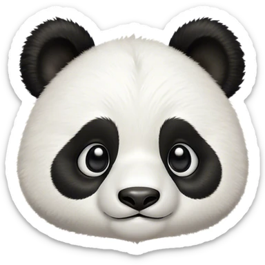 Cinematic Cute Panda Portrait Emoji, Head tilted playfully and inquisitively, featuring a fluffy, contrasting Fur of black and white with a charming expression and round, sparkling eyes filled with curiosity, Simplified yet irresistibly adorable features, highly detailed, glowing with a warm, friendly glow, high shine, affectionate and playful, stylized with a touch of bamboo whimsy, bright and endearing, soft glowing outline, capturing the essence of a mischievous yet loving panda, so playful it feels like it could roll out of the screen and into your arms! sticker