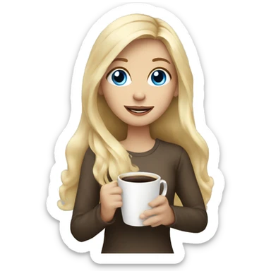 long blonde hair blue eyed girl holding coffee sticker