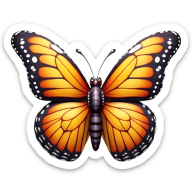 Cinematic Realistic Comical monarch Butterfly Portrait Emoji, Head tilted dramatically with an exaggeratedly amused expression, featuring striking, vividly detailed ruby wings with bold, playful patterns and wide, expressive eyes brimming with humorous disbelief, rendered with lifelike texture and vibrant natural hues, high shine, dramatic yet playful, styled with an air of cheeky garden mischief, soft glowing outline, capturing the essence of a spirited and over‐the‐top red butterfly that looks ready to flutter its way into viral fame! sticker