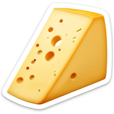 A wedge of yellow cheese with a single round hole and a thin cut slice leaning forward. sticker