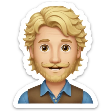 cute blonde guy with a longer curly mullet and a dark beard with moustache sticker