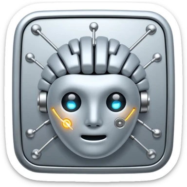 AI brain with electrodes in a 2D square sticker