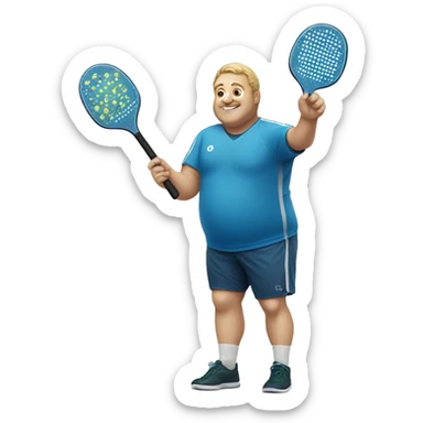 Fat white person waving a pickleball paddle sticker