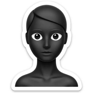 Matte black mannequin in the style of a default avatar. Monochrome with no lines. Minimalistic flat vector icon, iOS style, thin black contour on white. Completely black eyes are not just pupils sticker