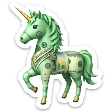 единорог полностью из долларовых купюр, no background sticker