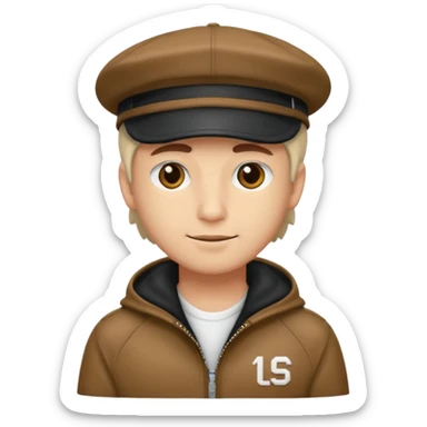 Créame a un chico blanco con gorra negra con el pelo castaño y qué tenga una chaqueta blanca sticker