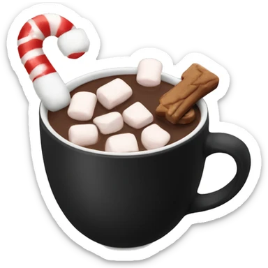 christmas black colour cup with hot chocolate and marshmallows with more Christmas details in the cup sticker