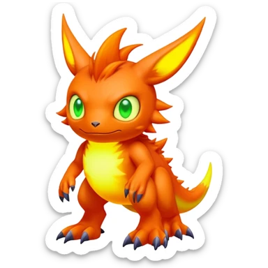lush warm-colored neon-colored Digimon-Fionbri-creature (full body) sticker