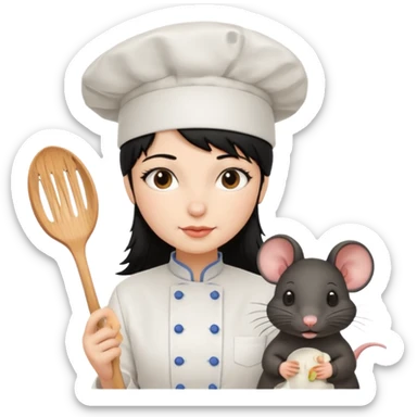 A rat with a fringe and chefs hat girl black hair sticker