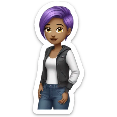 Beautiful girl with purple hair and stylish clothes sticker