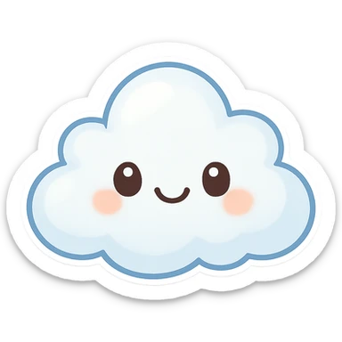 chibi sticker-style cloud with a smiling face, cute and exaggerated sticker