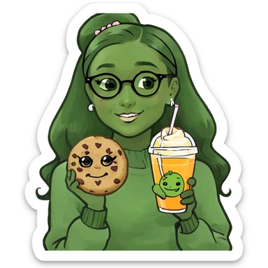 Ariana grande holding cookie and juice with black colored skin  sticker