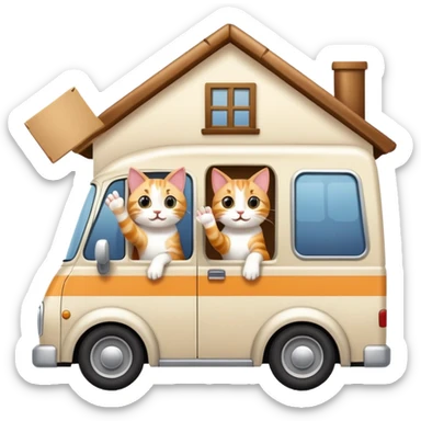 two cats in a moving van waving goodbye to their old house sticker