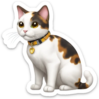 tortoiseshell white cat with cat collar full body from half side perspective  sticker