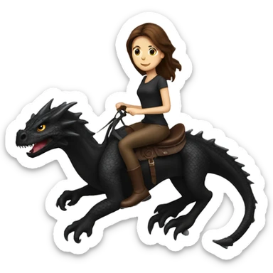 Brown haired woman riding a black dragon sticker