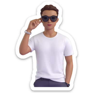 cartoon emoji of Omah Lay wearing a white t-shirt and sunglasses, confident pose, fun and expressive sticker