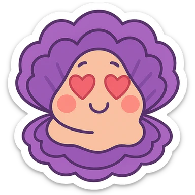 Cute oyster with a loving expression (heart eyes) in pastel toon style, transparent background sticker