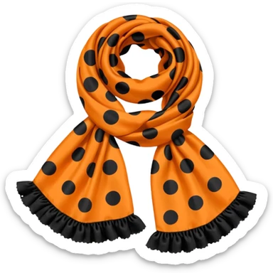 Orange scarf with big black dots on it and black frills sticker