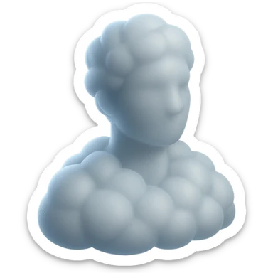 person looking straight, shoulders up, body and head made of white fluffy convex clouds, matte glass style, volumetric and soft clouds, no background sticker