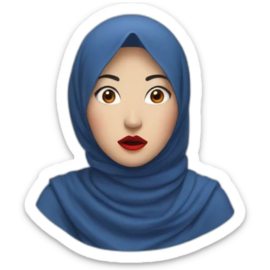Asian women wearing blue indigo hijab with red lipstick with shocked face sticker