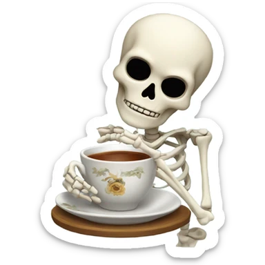 Skeleton sipping a tea cup with one eyebrow raised sticker