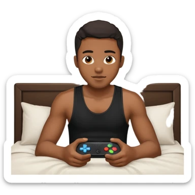 my black boyfriend in his bed with a black singlet on playing video games sticker
