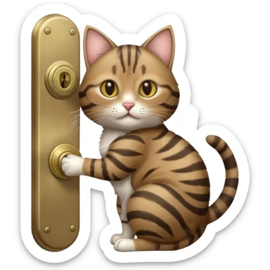 A "bobtailed" striped cat turning a doorknob sticker
