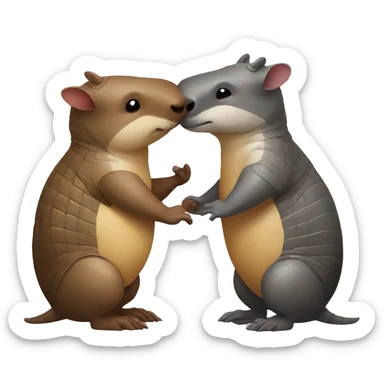 armadillo and otter giving a kiss to each other?  sticker