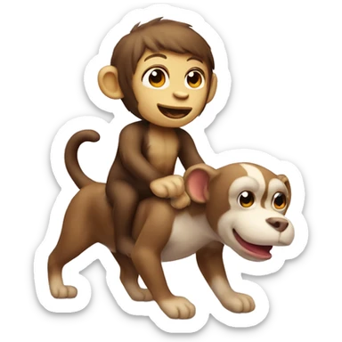 Cute monkey riding a dog sticker