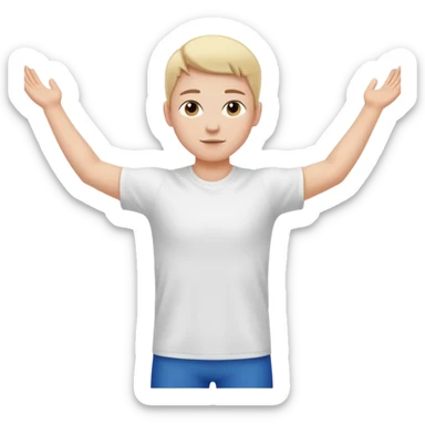 Una persona con los brazos estirados perpendicularmente hacia ambos lados con una camiseta blanca  sticker