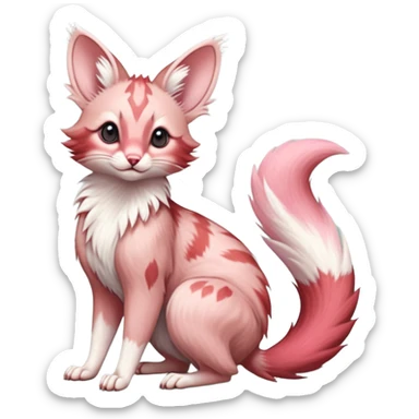 Pastel Pink, red-pointed, soft natural realistic romantic vintage antique divine beautiful elegant pretty precious cute young youthful  Fakémon-Pokémon-opossum-feline-mouse-serval-caracal-chinchilla-Minccino-Cinccino-Meowstic-rodent-hybrid-creature with a big fluffy bushy tail (full body) sticker
