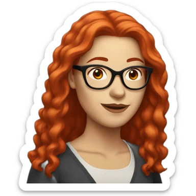 white woman with long red hair and red glasses sticker