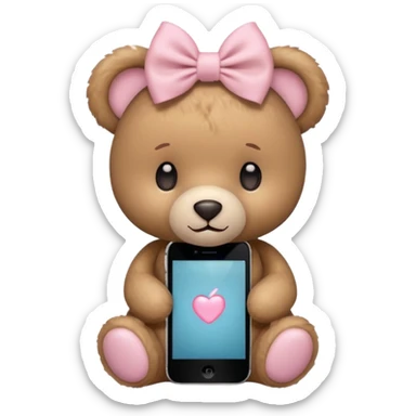 Cute teddy bear with a light pink bow on its head, iPhone style sticker