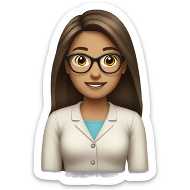 girl with brunette hair and brown glasses amiling sticker