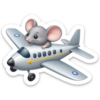 A gray mouse flying a plane sticker