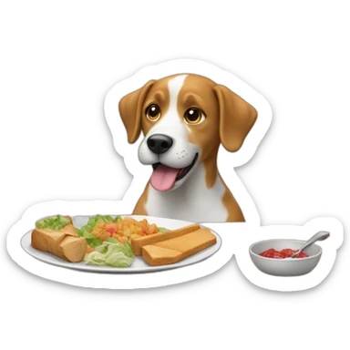 A dog eating lunch sticker
