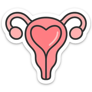 A clean, minimalistic vector illustration of a simplified uterus icon, designed as a stylized flower or heart shape with upward-sweeping fallopian tube 'horns'. Use smooth, well-defined lines with a modern flat design. Apply soft inner shadows and subtle highlights to give depth and gloss without breaking the flat aesthetic. Keep the design centered, symmetrical, and elegant. Transparent background. Color palette: soft pinks, muted reds, and gentle white highlights sticker