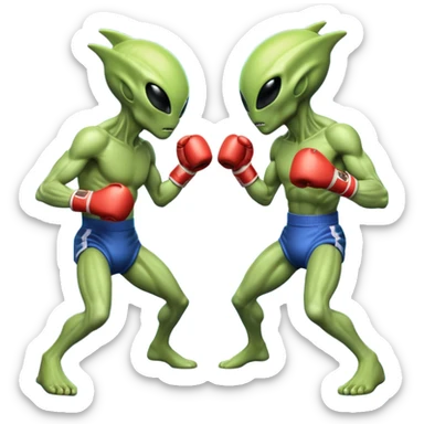 two alien fighters boxing, mid-punch action, motion blur effect, glowing energy impact, dramatic lighting, 3D cartoon, mobile game icon style, clean background, no text, no watermark
 sticker
