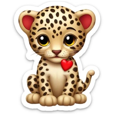 Baby leopard holding a red heart  sticker