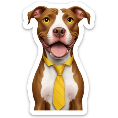 Rednose pitbull with yellow eyes, smiling with tie sticker