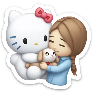 Hello kitty cuddling cinnamoroll plushie sticker
